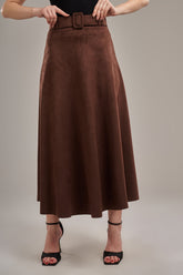 suede flared skirt with a belt