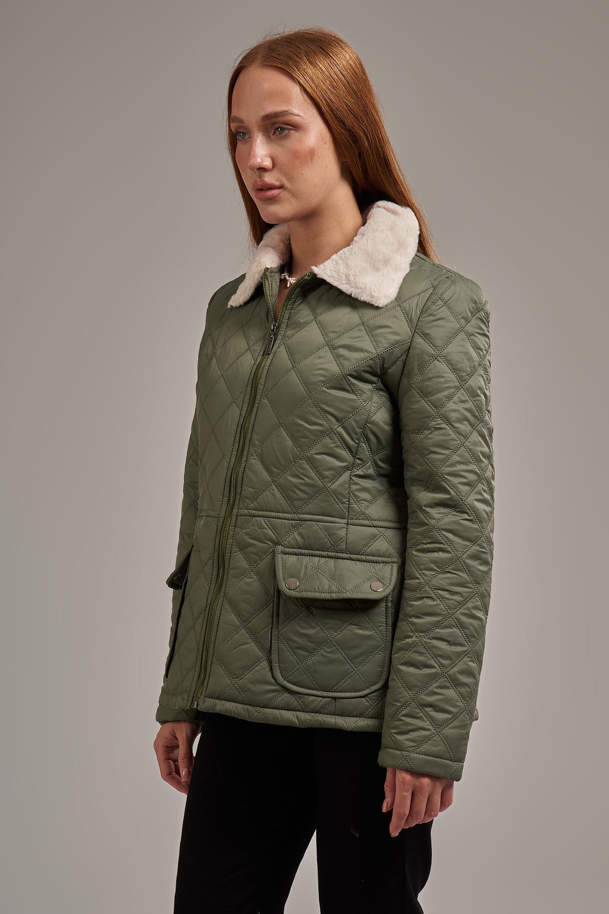 Puffer Jacket with Fur Collar