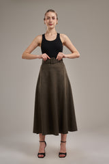suede flared skirt with a belt