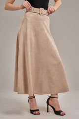 suede flared skirt with a belt