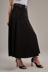 suede flared skirt with a belt