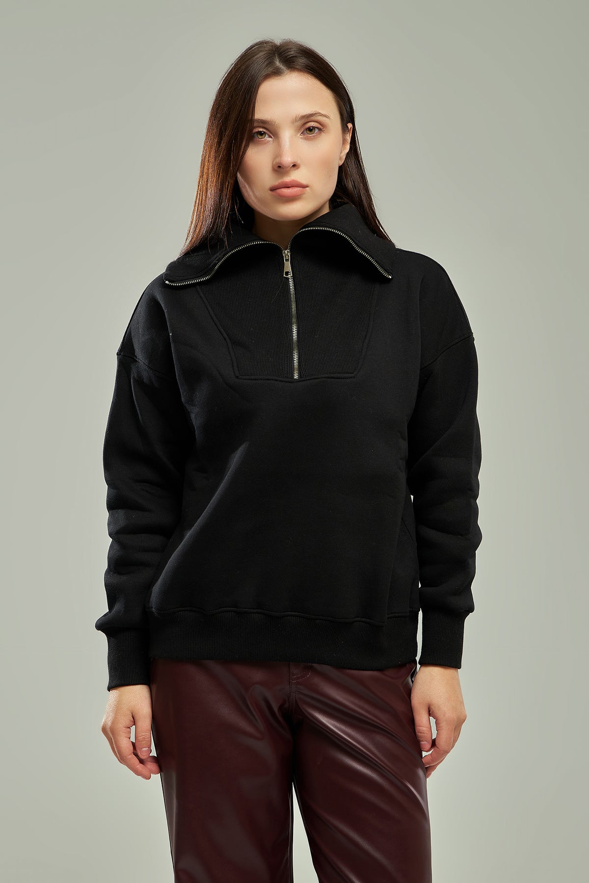 Quarter-Zip High Neck Sweatshirt