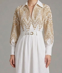 Belted Embroidered Dress