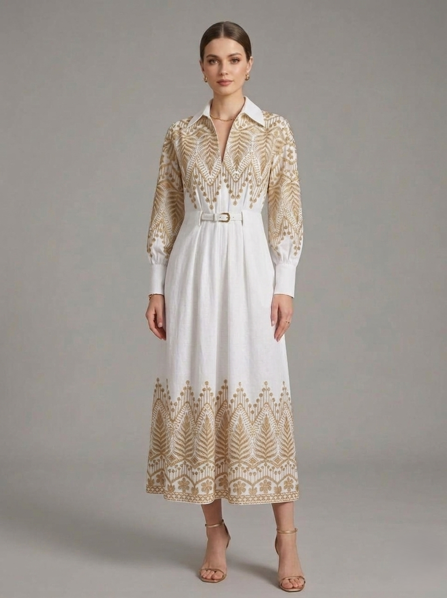 Belted Embroidered Dress