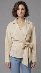 Striped Wrap Blouse