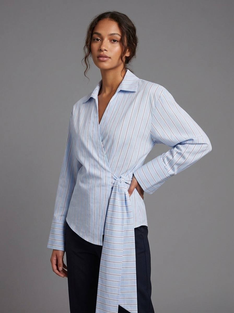 Striped Wrap Blouse