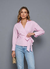 Striped Wrap Blouse